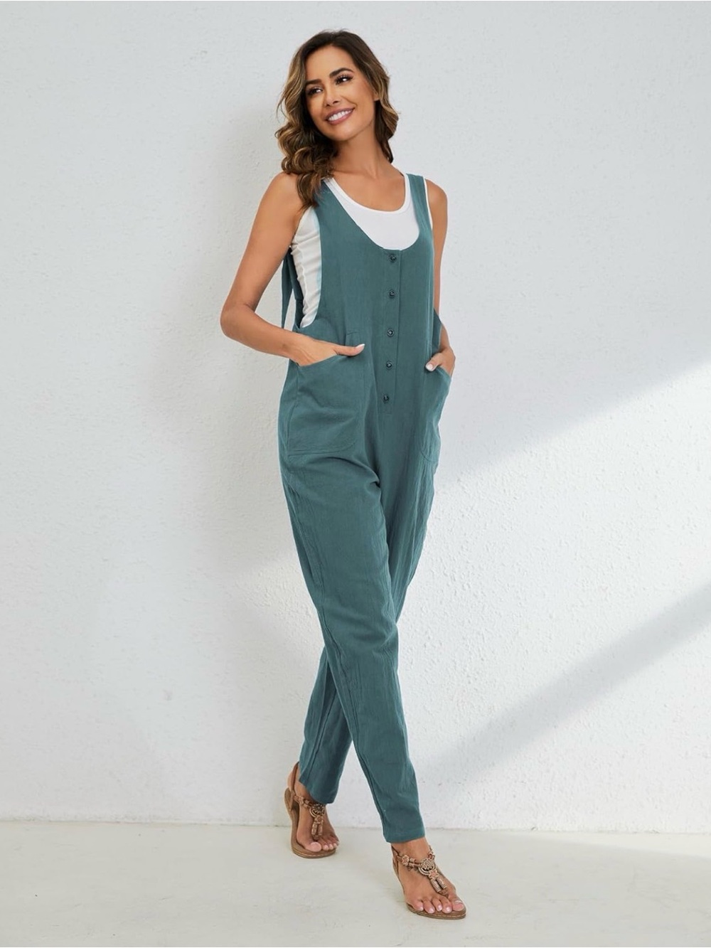 NWT LAKE BLUE LINEN COTTON OVERALLS, XSMALL - Picture 4 of 16